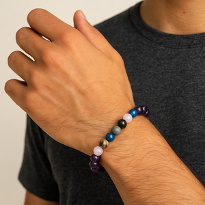 8mm Healing Crystal Bead Bracelet for Men – Apatite, Fluorite, Rhodonite & Grounding Stone Energy Bracelet