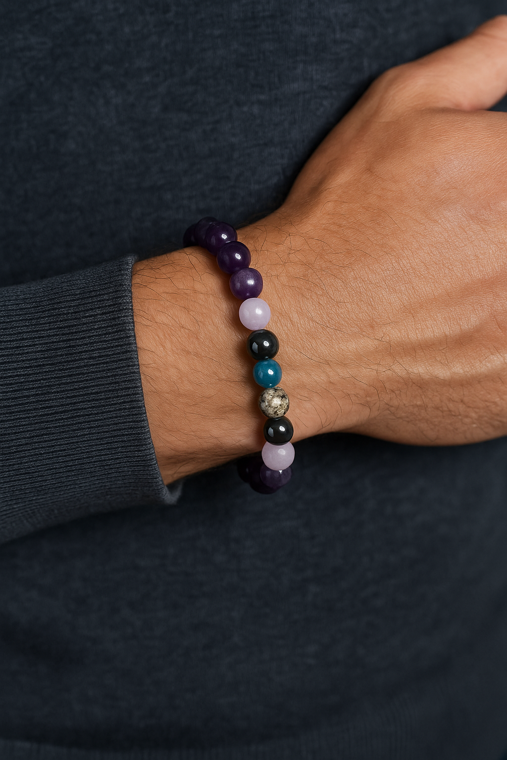 8mm Healing Crystal Bead Bracelet for Men – Apatite, Fluorite, Rhodonite & Grounding Stone Energy Bracelet