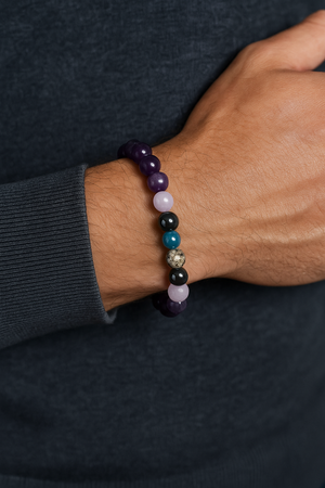 8mm Healing Crystal Bead Bracelet for Men – Apatite, Fluorite, Rhodonite & Grounding Stone Energy Bracelet