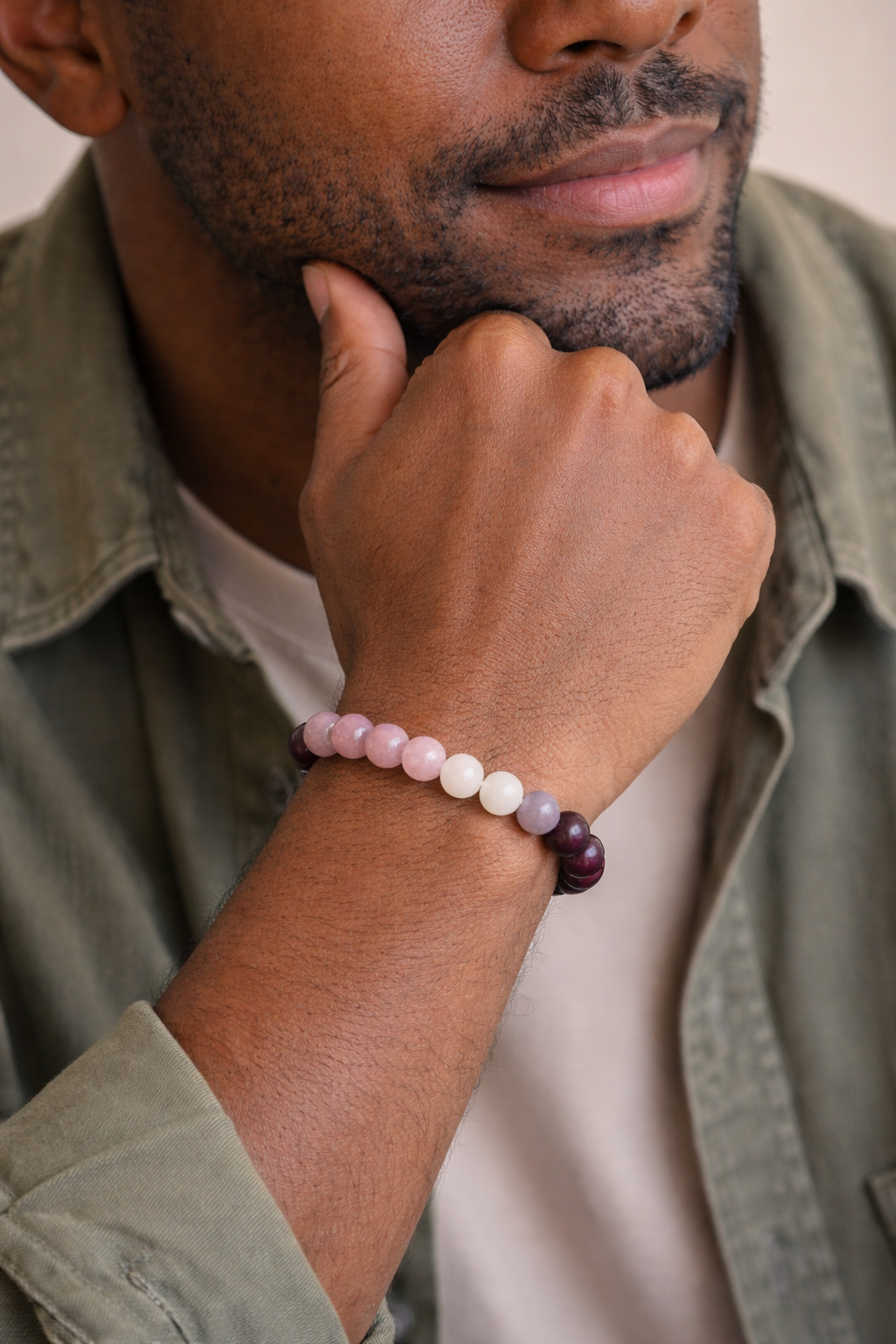 Love Spell Healing Crystal Bracelet for Men – Garnet, Strawberry Quartz, Rhodonite, Rose Quartz & Moonstone Beaded Energy Bracelet for Love & Attraction