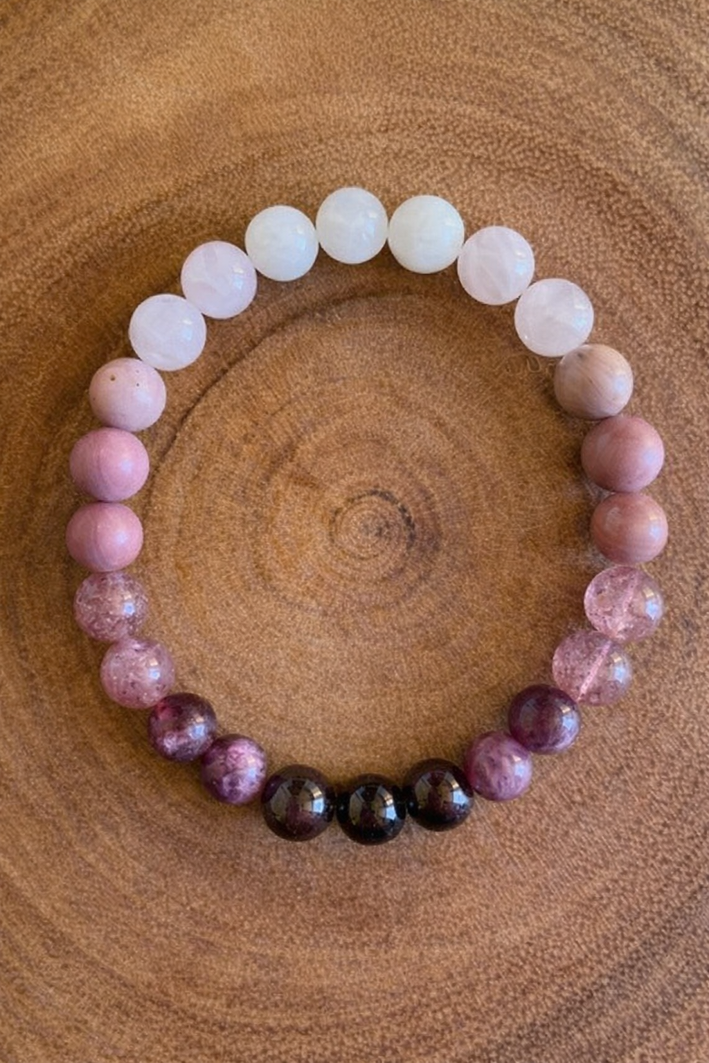 Love Spell Healing Crystal Bracelet for Men – Garnet, Strawberry Quartz, Rhodonite, Rose Quartz & Moonstone Beaded Energy Bracelet for Love & Attraction