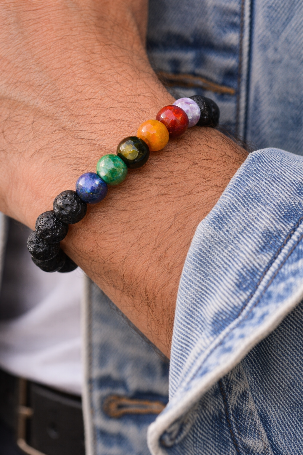 7 Chakra Lava Stone Healing Bracelet – Natural Gemstone Balance, Meditation & Energy Alignment Bracelet for Men & Women