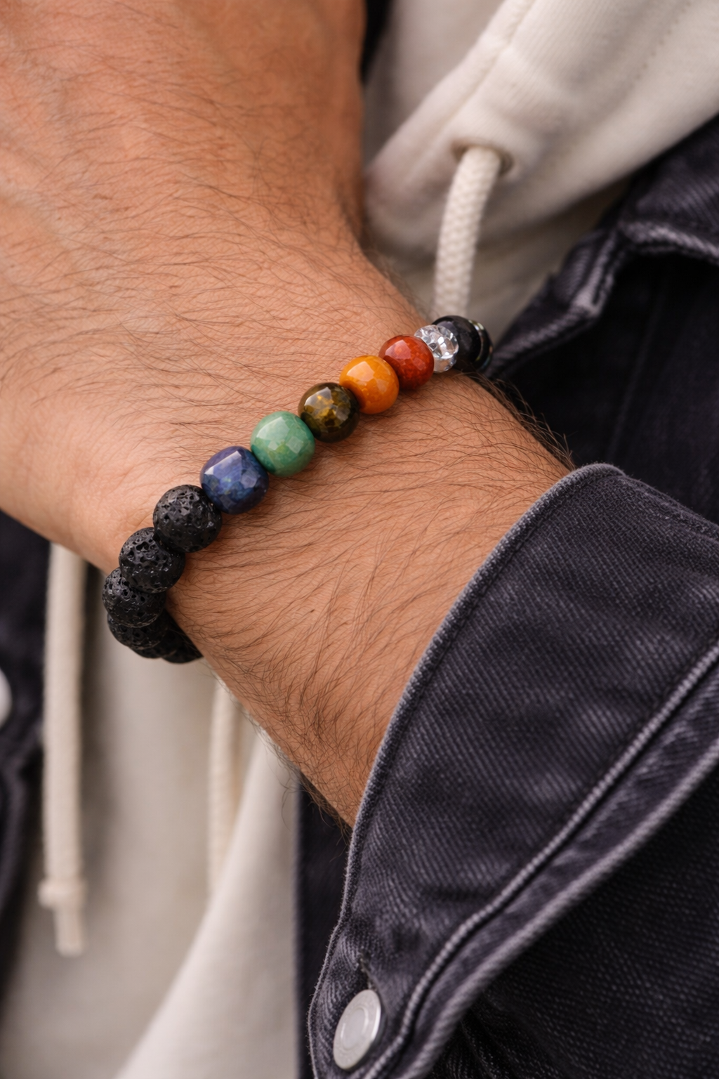 7 Chakra Lava Stone Healing Bracelet – Natural Gemstone Balance, Meditation & Energy Alignment Bracelet for Men & Women