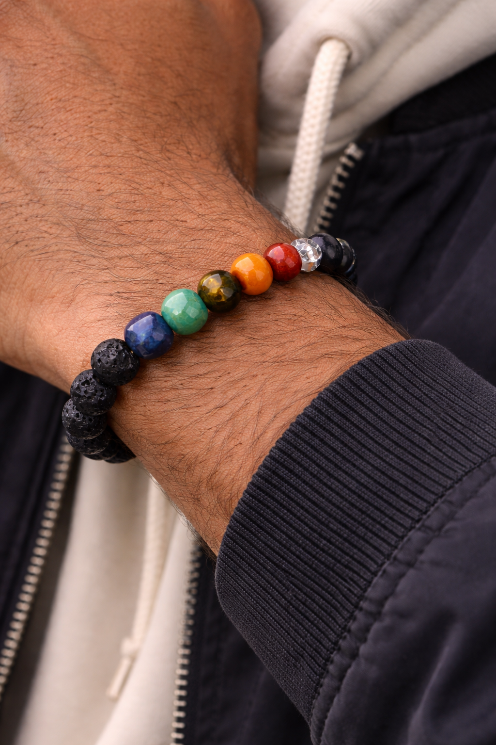 7 Chakra Lava Stone Healing Bracelet – Natural Gemstone Balance, Meditation & Energy Alignment Bracelet for Men & Women
