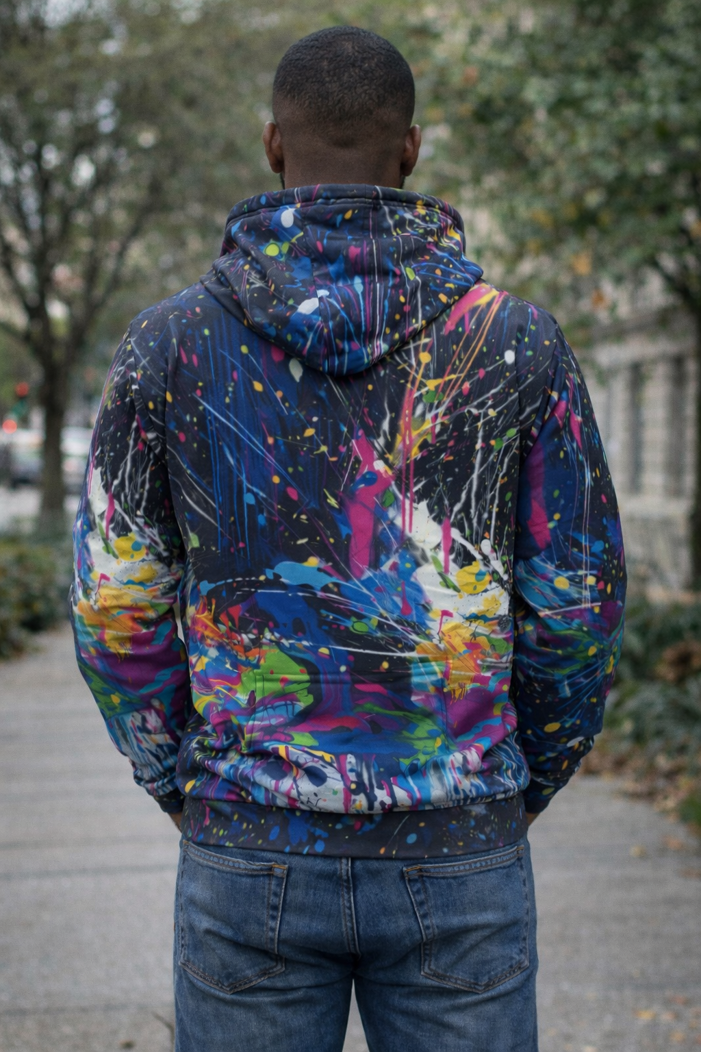 Men’s Abstract Paint Splatter Zip-Up Hoodie – Streetwear Graphic Pullover Jacket