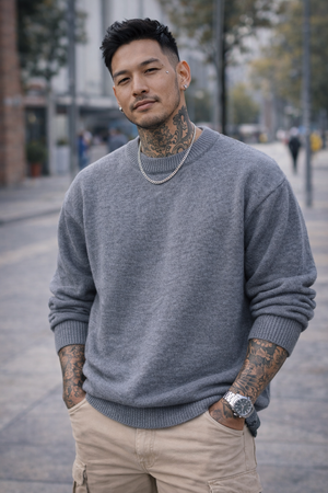 Men’s Premium Wool Blend Crewneck Sweater – Soft, Warm, Lightweight Polyester Mix Pullover for Fall & Winter