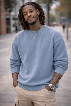 Men’s Premium Wool Blend Crewneck Sweater – Soft, Warm, Lightweight Polyester Mix Pullover for Fall & Winter