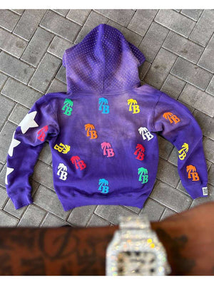 Men’s Purple “Who Cares Get Some Money” Zip-Up Hoodie – Premium Streetwear Graphic Hoodie