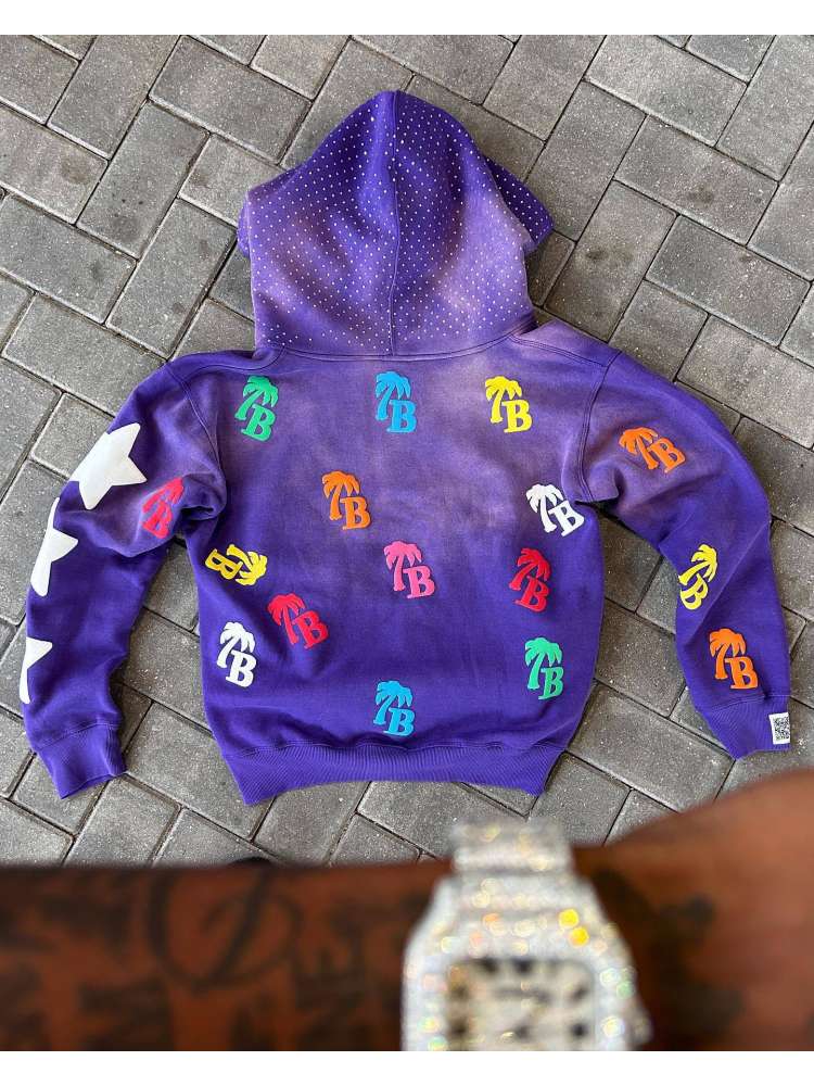 Men’s Purple “Who Cares Get Some Money” Zip-Up Hoodie – Premium Streetwear Graphic Hoodie