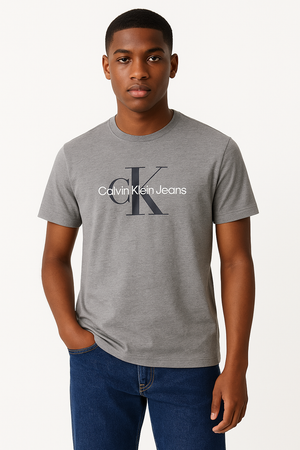 Calvin Klein Jeans Logo Graphic T-Shirt for Men – Classic Grey Crewneck Tee, Casual Designer Style