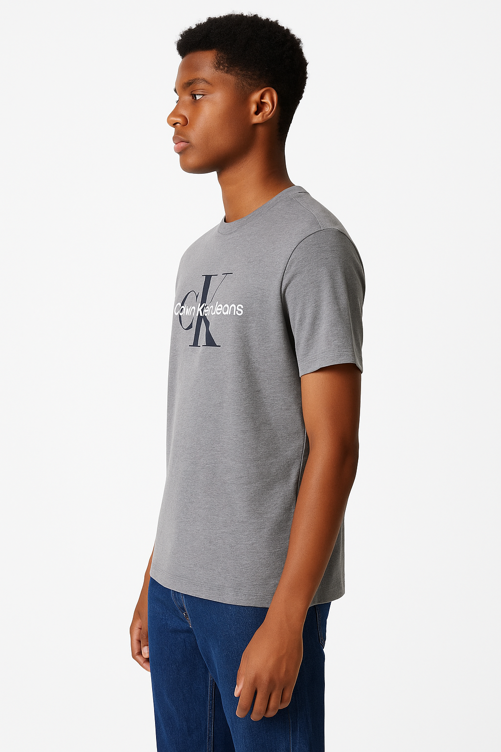 Calvin Klein Jeans Logo Graphic T-Shirt for Men – Classic Grey Crewneck Tee, Casual Designer Style