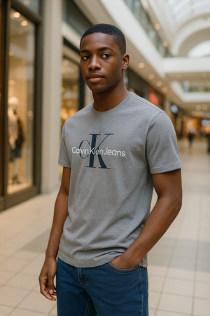 Calvin Klein Jeans Logo Graphic T-Shirt for Men – Classic Grey Crewneck Tee, Casual Designer Style