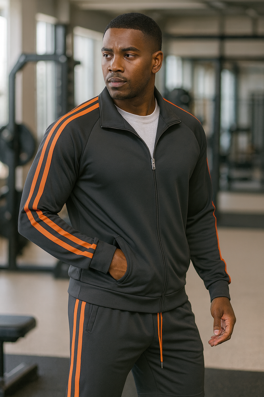 Men’s Two-Stripe Zip Up Track Jacket – Athletic Fit, Lightweight Performance Warm-Up
