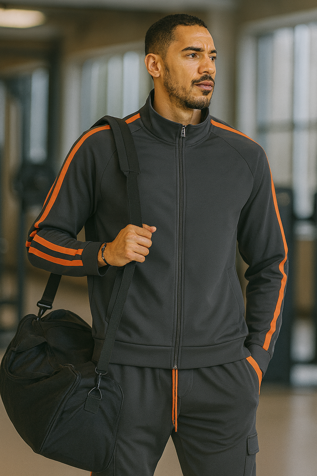 Men’s Two-Stripe Zip Up Track Jacket – Athletic Fit, Lightweight Performance Warm-Up
