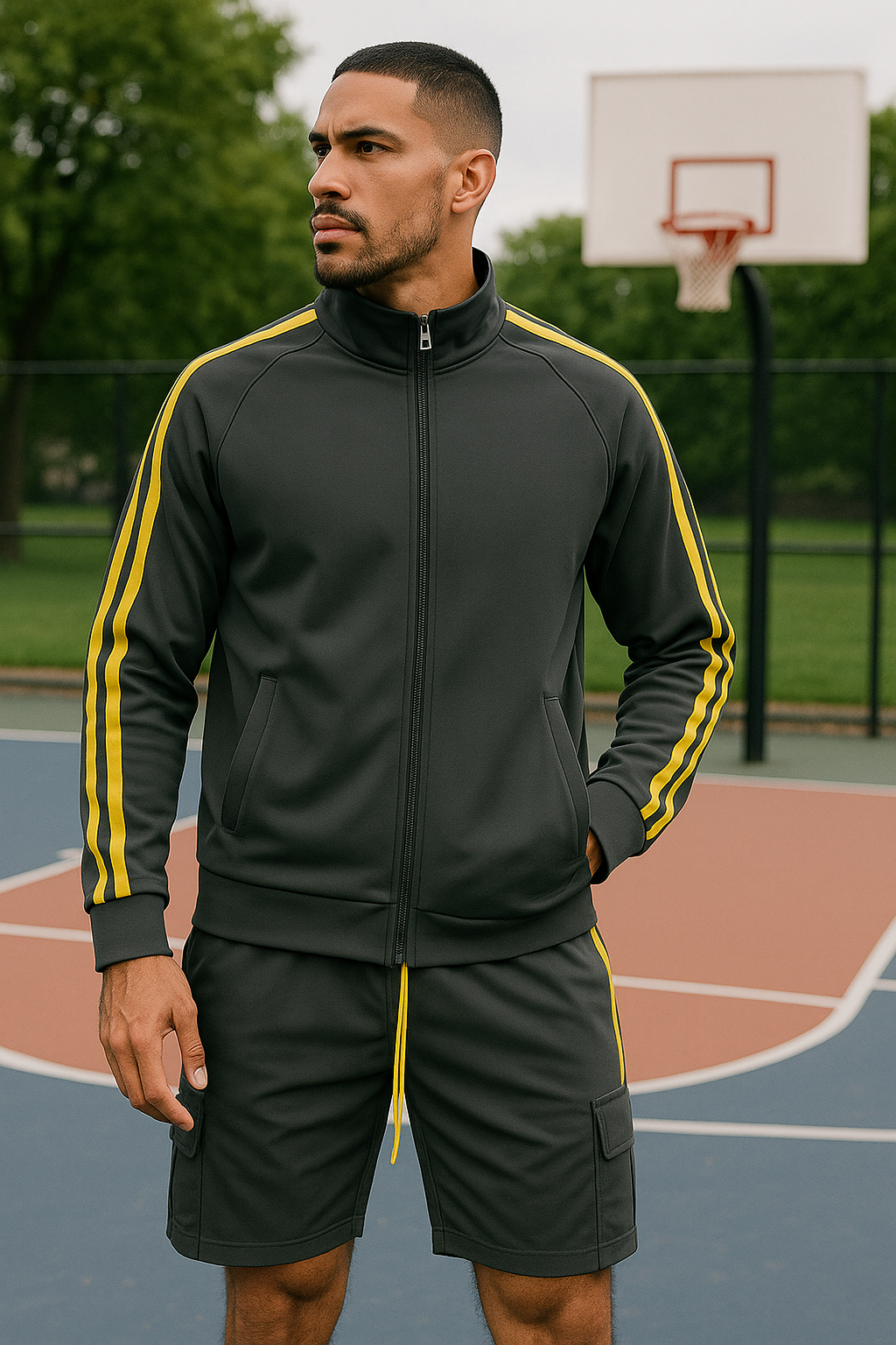 Men’s Dark Grey & Yellow Stripe Track Jacket