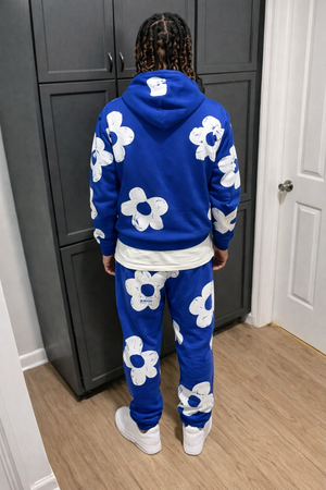 Men’s “Super Star” Blue Cloud Print Hoodie & Jogger Set – Premium Streetwear Two-Piece Tracksuit