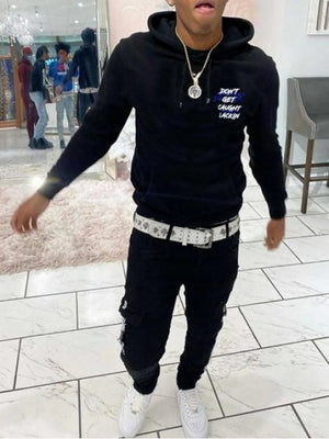 Don’t Get Caught Lackin Black Graphic Hoodie – Streetwear Pullover with Front & Back Print