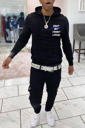 Don’t Get Caught Lackin Black Graphic Hoodie – Streetwear Pullover with Front & Back Print