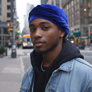 Royal Blue Velvet Head Wrap for Men – Luxury Turban Style Durag Alternative – Soft Stretch Hair Protection Cap