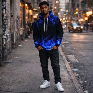 Men’s Blue Flame Graphic Hoodie – Urban Streetwear