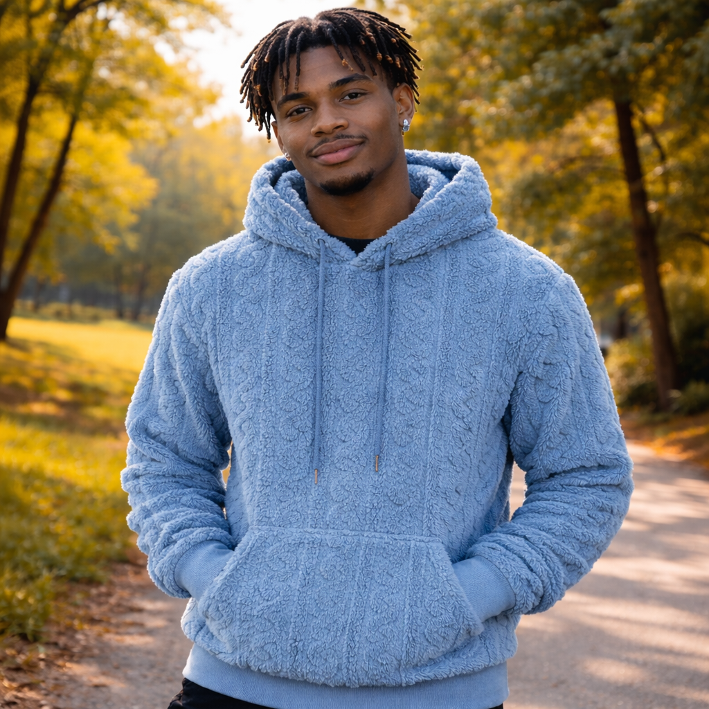 Men’s Premium Sherpa Blue Fleece Hoodie