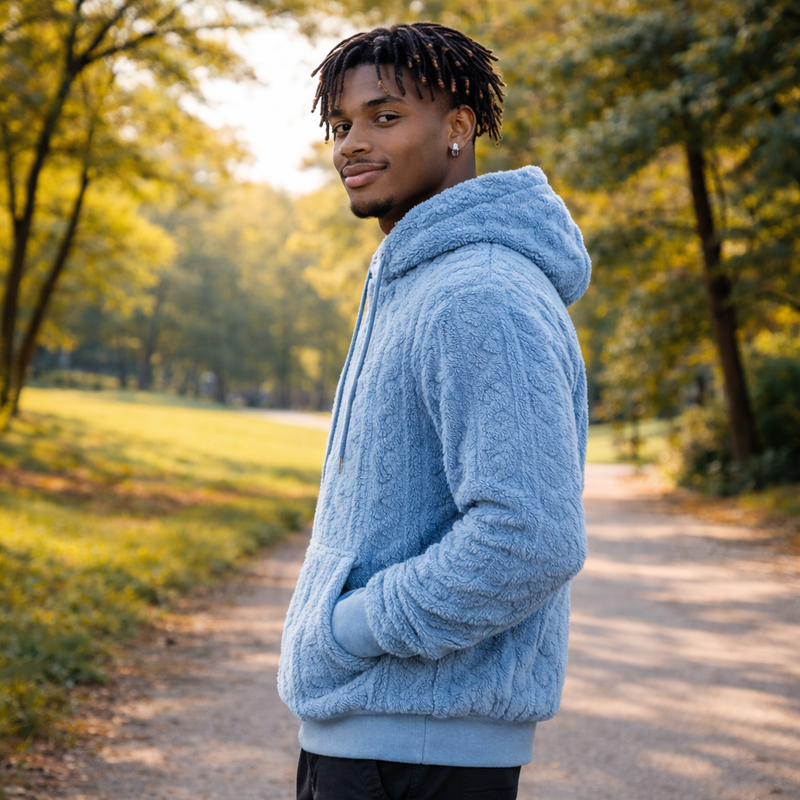 Men’s Premium Sherpa Blue Fleece Hoodie