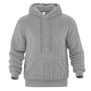 Men’s Light Gray Sherpa Fleece Hoodie – Premium Soft Textured Pullover