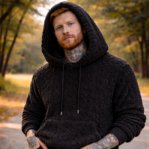 Men’s Black Sherpa Fleece Hoodie – Premium Textured