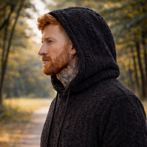 Men’s Black Sherpa Fleece Hoodie – Premium Textured