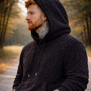 Men’s Black Sherpa Fleece Hoodie – Premium Textured