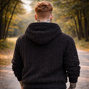 Men’s Black Sherpa Fleece Hoodie – Premium Textured