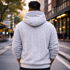 Men’s Light Gray Sherpa Fleece Hoodie – Premium Soft Textured Pullover