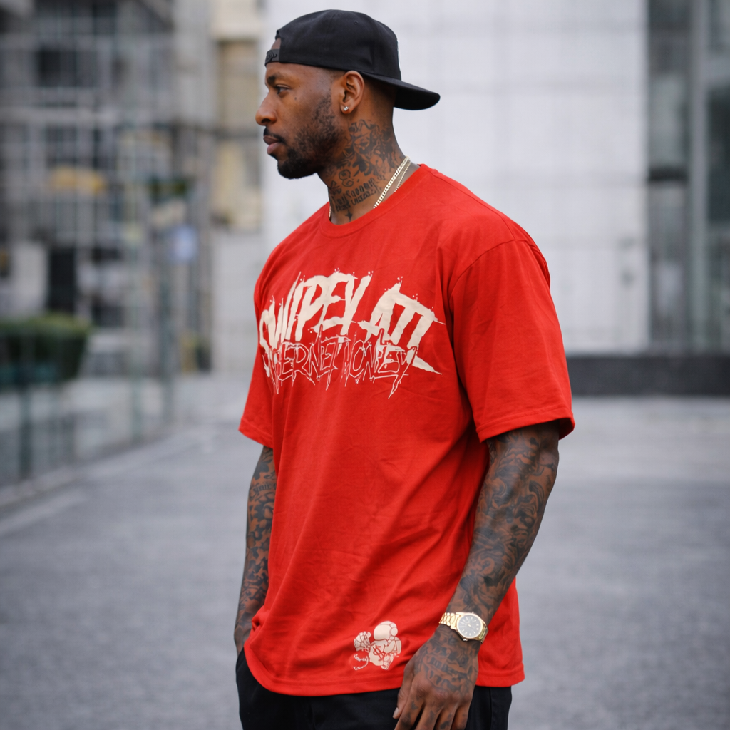 SWIPEY ATL “Internet Money” Graphic T-Shirt – Oversized Red Streetwear Skull Print Tee for Men
