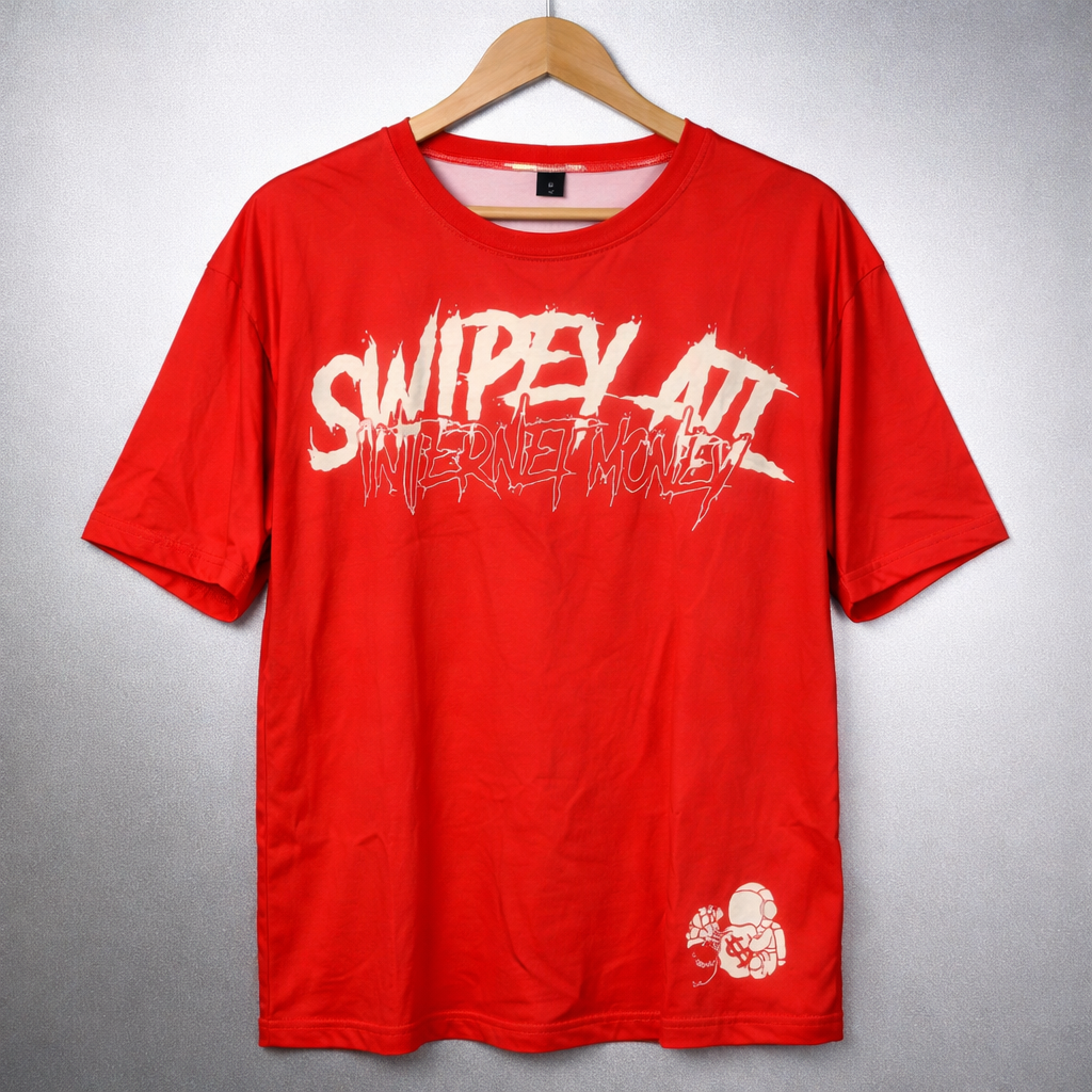 SWIPEY ATL “Internet Money” Graphic T-Shirt – Oversized Red Streetwear Skull Print Tee for Men