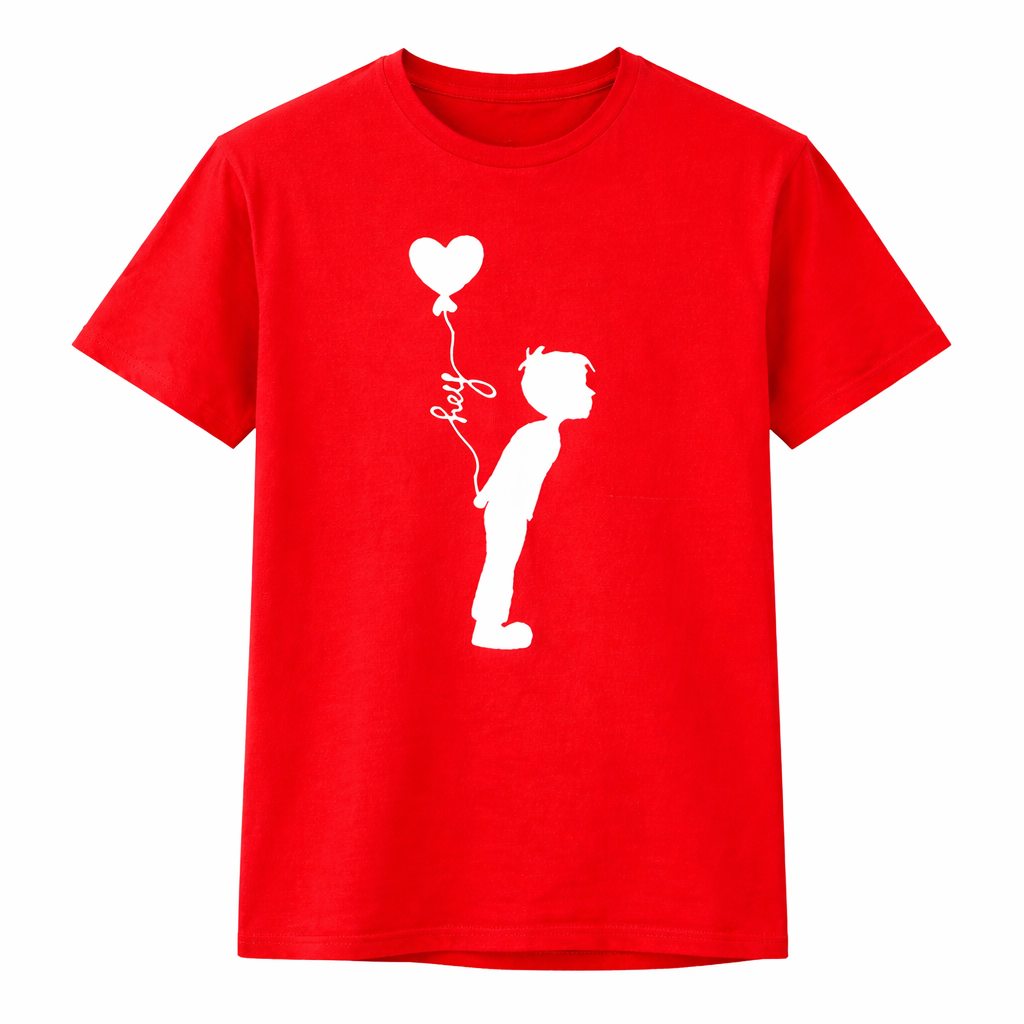 Men’s Valentine’s Day Red Graphic T-Shirt – “Hey” Heart Balloon Love Tee | Romantic Matching Couple Shirt