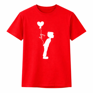 Men’s Valentine’s Day Red Graphic T-Shirt – “Hey” Heart Balloon Love Tee | Romantic Matching Couple Shirt