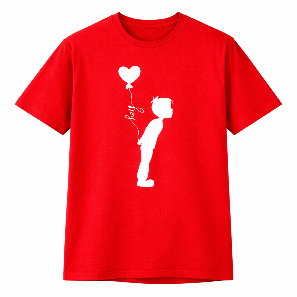 Men’s Valentine’s Day Red Graphic T-Shirt – “Hey” Heart Balloon Love Tee | Romantic Matching Couple Shirt