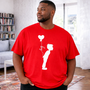 Men’s Valentine’s Day Red Graphic T-Shirt – “Hey” Heart Balloon Love Tee | Romantic Matching Couple Shirt