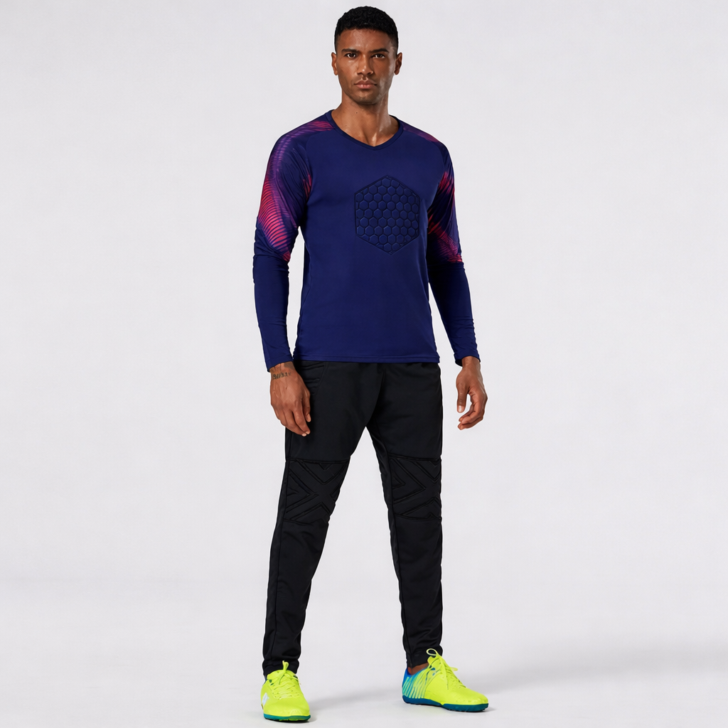 Men’s Blue Multi 2Pc Activewear Set – Long Sleeve Performance Shirt & Tapered Jogger Pants | Athletic Training Outfit