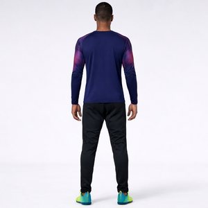 Men’s Blue Multi 2Pc Activewear Set – Long Sleeve Performance Shirt & Tapered Jogger Pants | Athletic Training Outfit