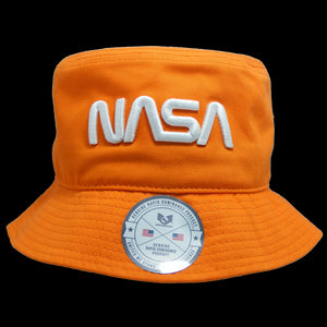 Rapid Dominance NASA Worm Logo Relaxed Bucket Hat – Orange Cotton Sun Cap for Men & Women
