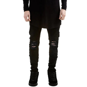 Pishon Mens Ripped Jeans Distressed Destroyed Jeans Straight Leg Stretchy Knee Holes Denim Pants for Men Black US Size 32