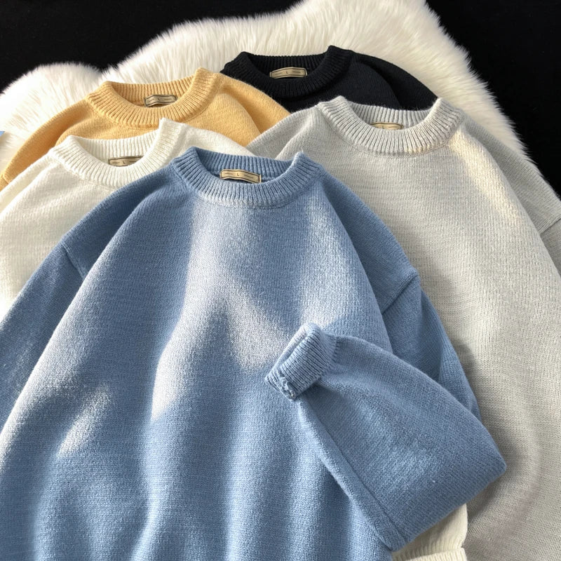 Men’s Premium Wool Blend Crewneck Sweater – Soft, Warm, Lightweight Polyester Mix Pullover for Fall & Winter