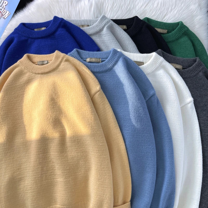 Men’s Premium Wool Blend Crewneck Sweater – Soft, Warm, Lightweight Polyester Mix Pullover for Fall & Winter