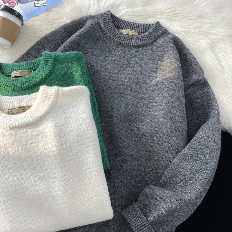 Men’s Premium Wool Blend Crewneck Sweater – Soft, Warm, Lightweight Polyester Mix Pullover for Fall & Winter