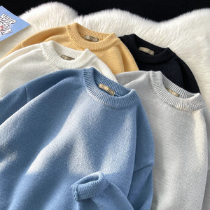 Men’s Premium Wool Blend Crewneck Sweater – Soft, Warm, Lightweight Polyester Mix Pullover for Fall & Winter