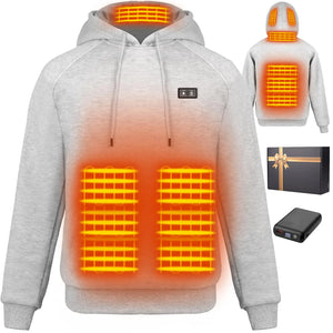 Qdreclod Heated Hoodie for Men Women with Battery Pack 7.4V 12000mAh Hooded Heated Pullover Sweatshirts 6 Heating Zones Grey