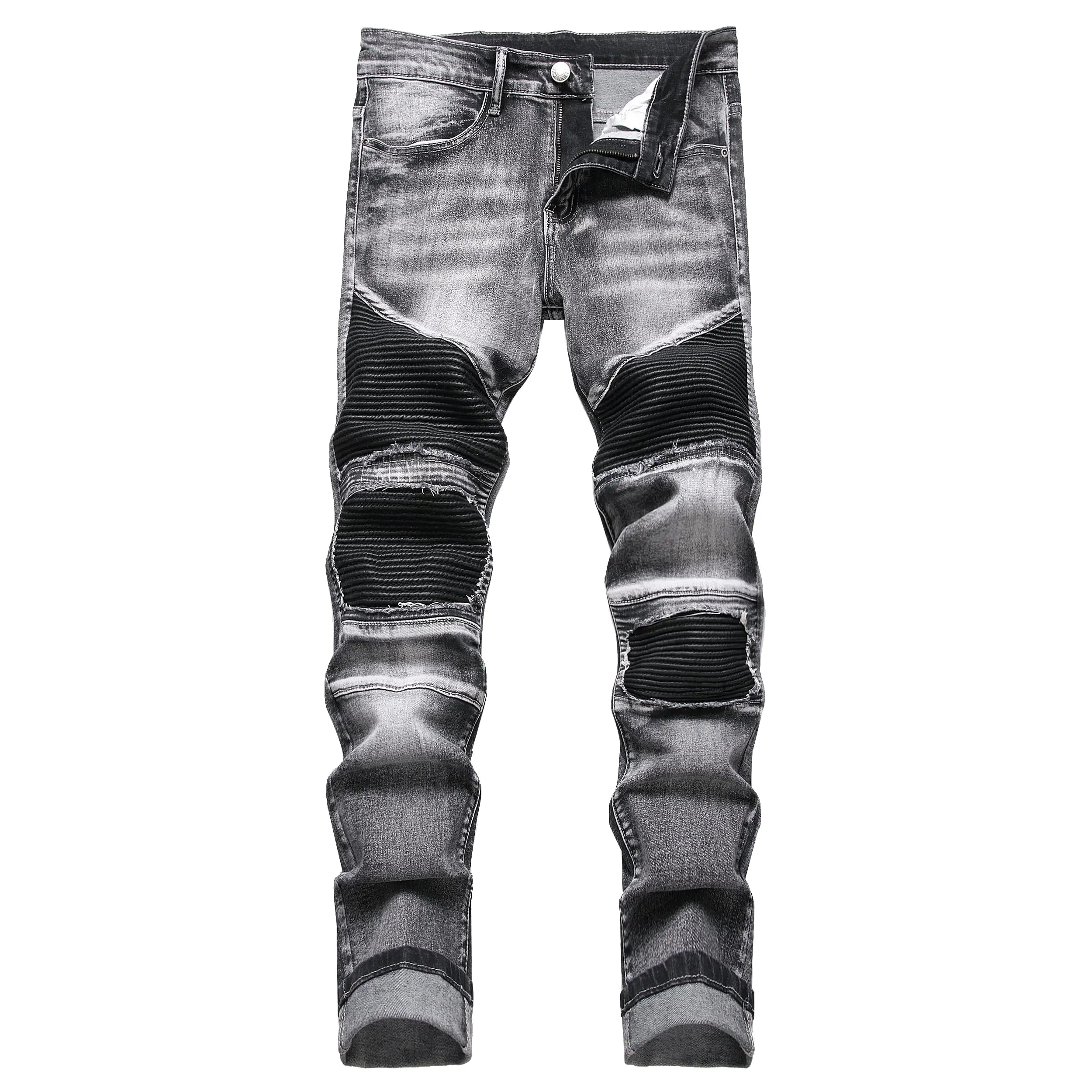 Men’s Distressed Moto Skinny Jeans – Black Washed Biker Denim | Premium Urban Streetwear