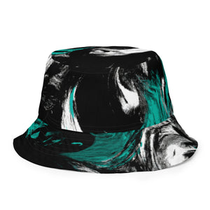 Reversible Bucket Hat Black Green White Abstract Pattern