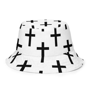 Reversible Bucket Hat White Black Cross Print